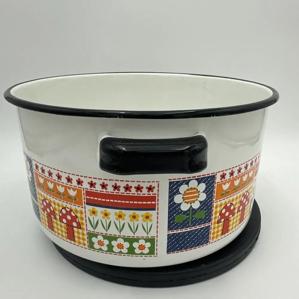 Rare Vintage By Savory Mushroom Floral Enamel Metal Pot Set